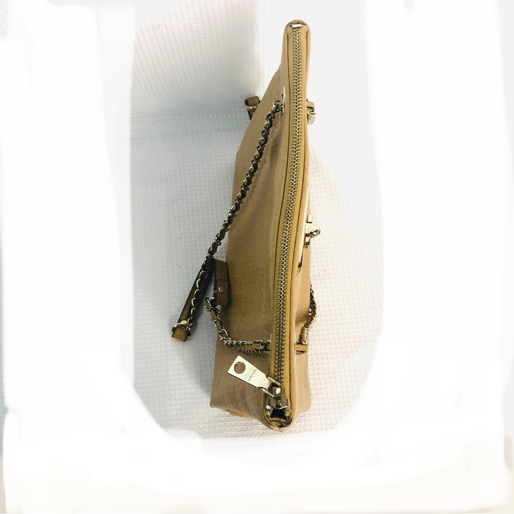 DKNY Golden Tan Leather Tote Shoulder Bag with Chain Strap - Picture 9 of 14